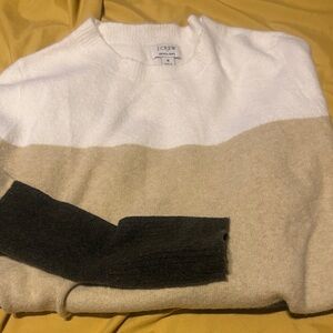 J. Crew White and Tan Crew Neck Sweater
